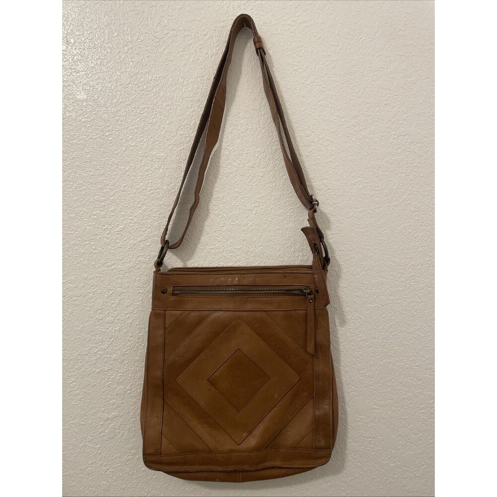 Vintage Lucky Brand Leather Diamond Patchwork Handbag Crossbody Brown Bag
